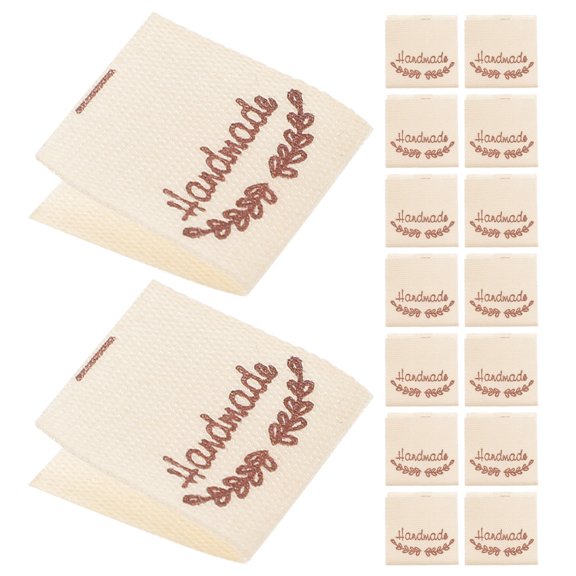 OUNONA 50Pcs Embroidered Handmade Label Tags Soft Cotton Sewing Supplies Washable Beige
