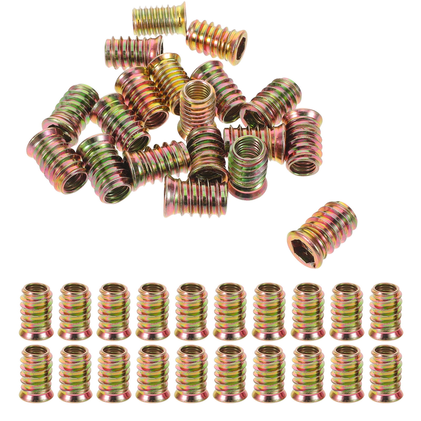 OUNONA 50Pcs Hex Socket Drive Thread Insert Nuts Golden Iron for Secure Indoor Outdoor Wood Fastening