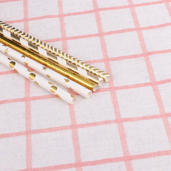 OUNONA 50Pcs Paper Drinking Straws Golden Color Biodegradable Disposable Straws for Holiday and Tea Parties