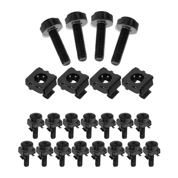 OUNONA 50Pcs Rack Mount Cage Nuts and Screws Black Metal Quick Clip Hardware for Server Equipment