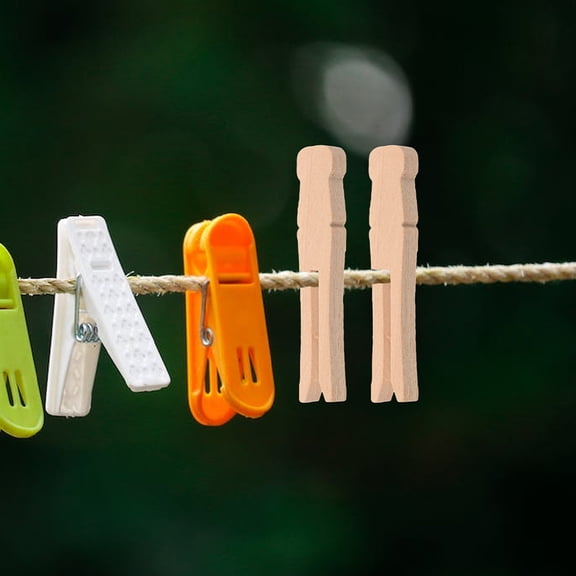 OUNONA 50Pcs Round Wooden Clothes Pins for Home Laundry Quilts Clothes Hanging Clips