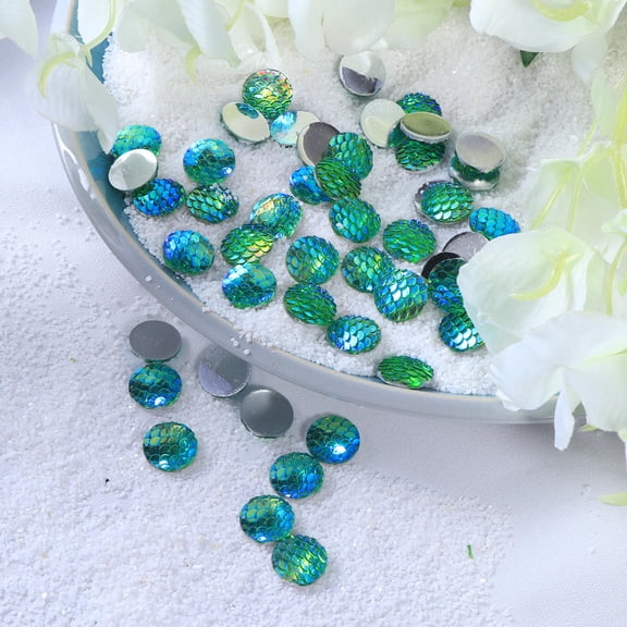 OUNONA 50Pcs Green Rhinestones Decoration Fish Scale Polymer Clay Resin for Crafting and Nail Art