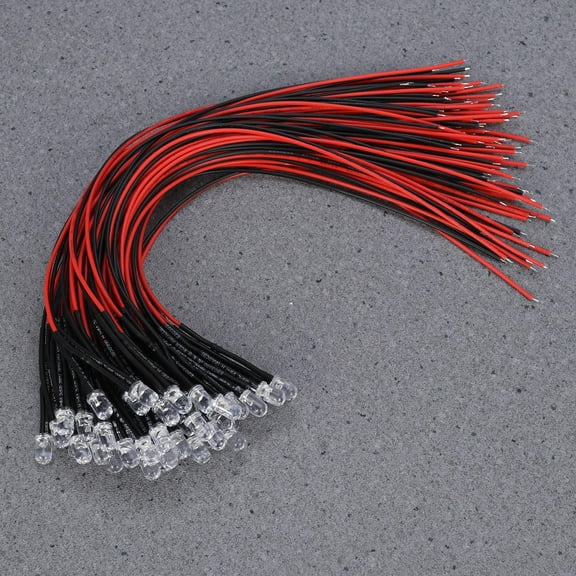 OUNONA 50pcs Lights Emitting Diodes Pre Wired LED Light White Plastic Round for DIY