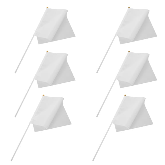 OUNONA 50pcs Mini Small White Flag Handheld Blank Polyester Yard Flags on Stick for Sports Birthday Parties Festivals Outdoor Gatherings Supplies