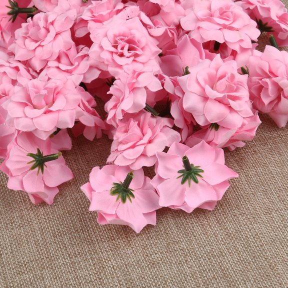 OUNONA 50pcs Pink Silk Rose Flower Heads for Hat Clothes and Album Decoration