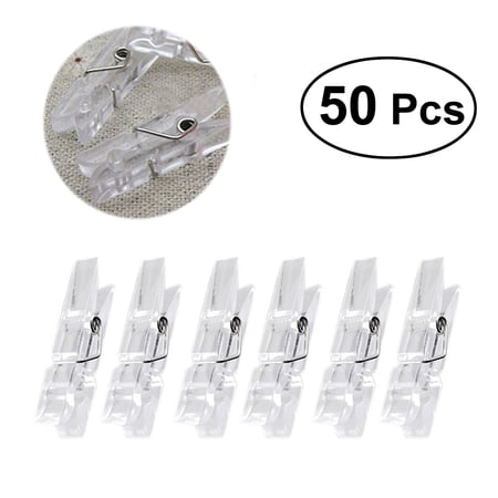 OUNONA 50pcs Spring Hanging Clips Clamps Plastic Clothes Line Clips Mini Paper Photos Clip Clothespins