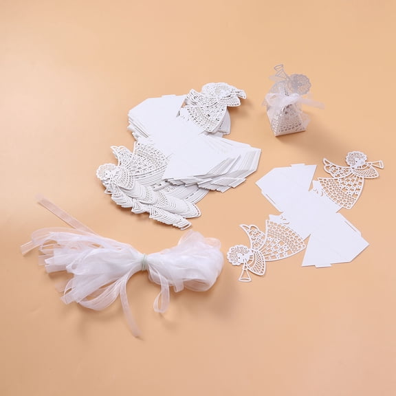 OUNONA 50pcs White Wedding Favor Boxes for Candy and Gifts Paper Hollow Out Party Boxes Easy Assembly