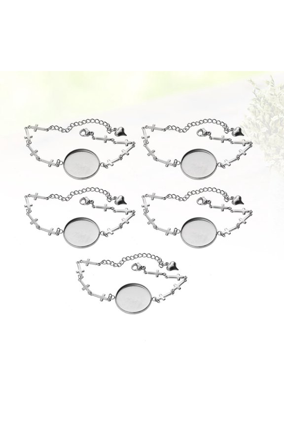 5PCS Stainless Steel Bracelets DIY Round Bezel Tray Bracelets for Women Students Accessories Chic Fashionable