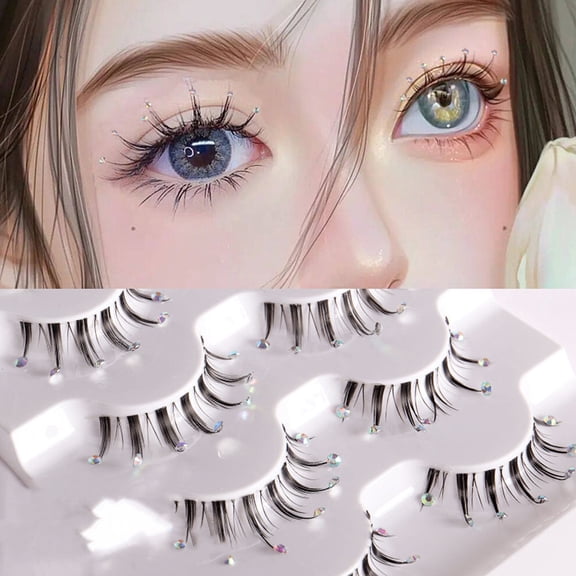 OUNONA 5Pairs Natural Look False Eyelashes Black with Rhinestones for Stunning Party Makeup