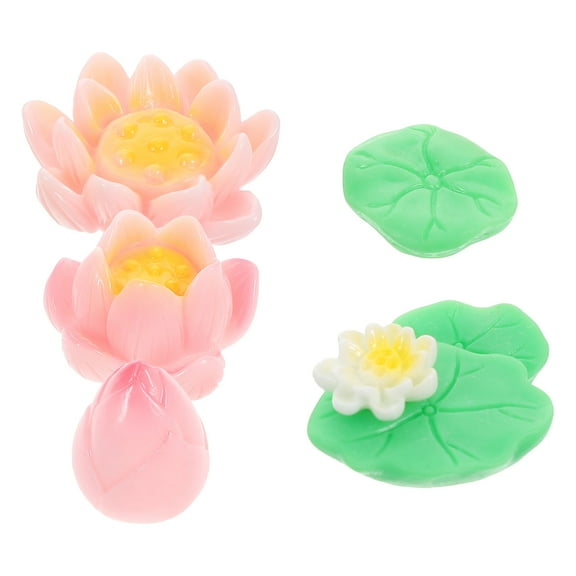 OUNONA 5Pcs Artificial Floating Lotus Statue Resin Decor for Aquarium and Bonsai Garden