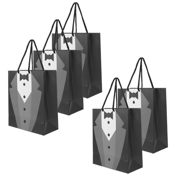 OUNONA 5Pcs Creative Bridegroom Black Tuxedo Paper Bags for Wedding Storage and Party Favors