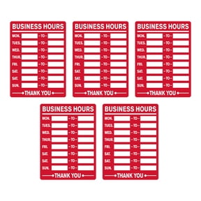 OUNONA Highly Visible Red PVC Fillable Business Hours Sign, Waterproof (5Pcs)