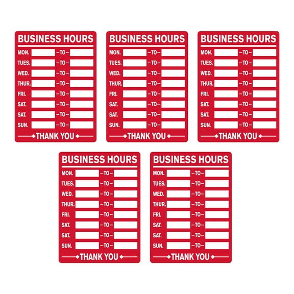 OUNONA Highly Visible Red PVC Fillable Business Hours Sign, Waterproof (5Pcs)