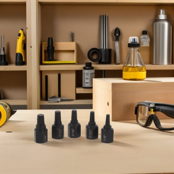 OUNONA 5Pcs Broken Bolt Extractor Kit with Multi Spline Design Carbon Steel Black for Home Use