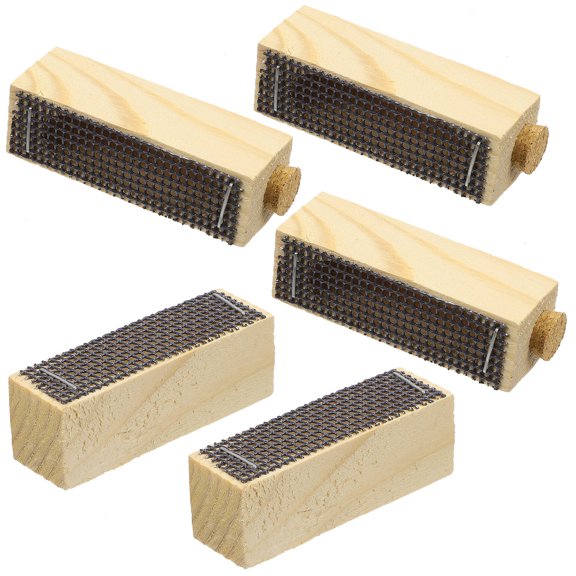 OUNONA 5Pcs Khaki Wooden Beekeeping Tool Queen Cage with Ventilated Wire Mesh Design