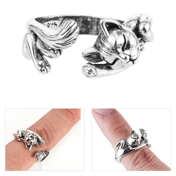 OUNONA cat shaped crochet ring 5pcs Silver Adjustable Loop for Women