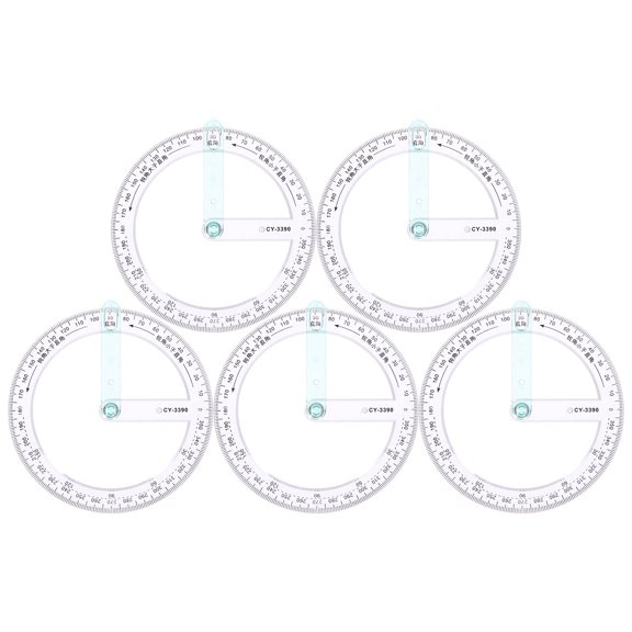 OUNONA 5Pcs Plastic 360 Degree Protractor for Drawing and Architectural Design