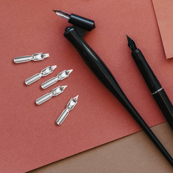 OUNONA 5Pcs Plated Silver Steel Dip Pen Nibs Smooth Writing Replacement Tips for Calligraphy Practice