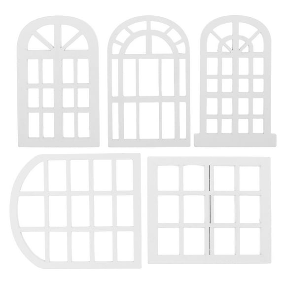 OUNONA 5Pcs Simulation Window For Dollhouse White Wooden Hollow-out Design For Collectors