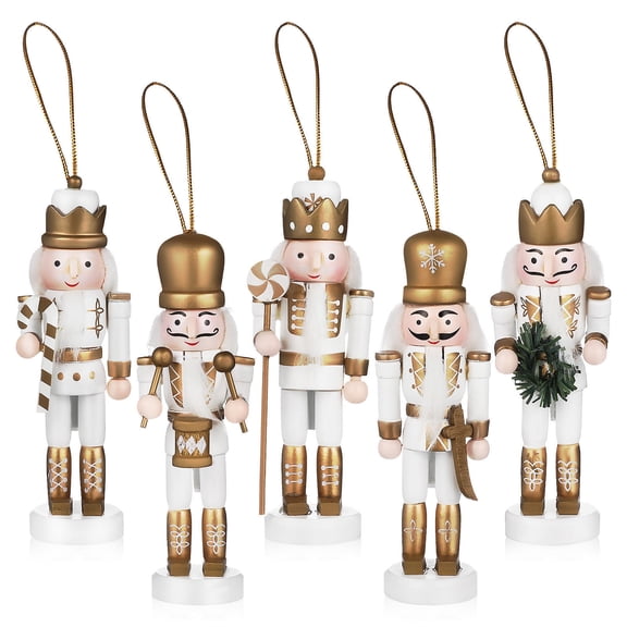 OUNONA 5-Piece Traditional Wooden Nutcracker Figures Set for Holiday Festive Decorations and Seasonal Home Decor