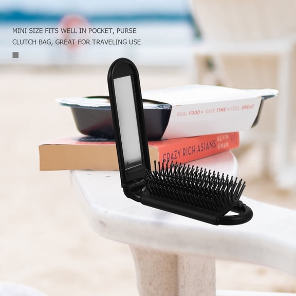 OUNONA Compact Black PP Combs with Mirror, Foldable and Portable, Ideal for Travel 5Pcs