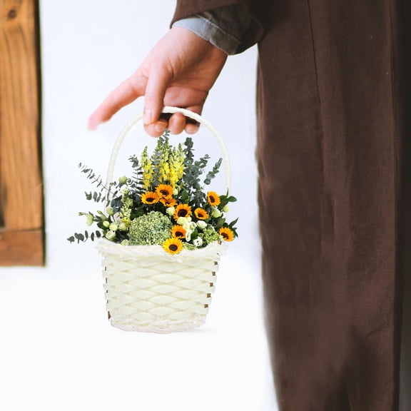 OUNONA 5Pcs White Plastic Rattan Fruit and Flower Storage Baskets Rustic Home Decor