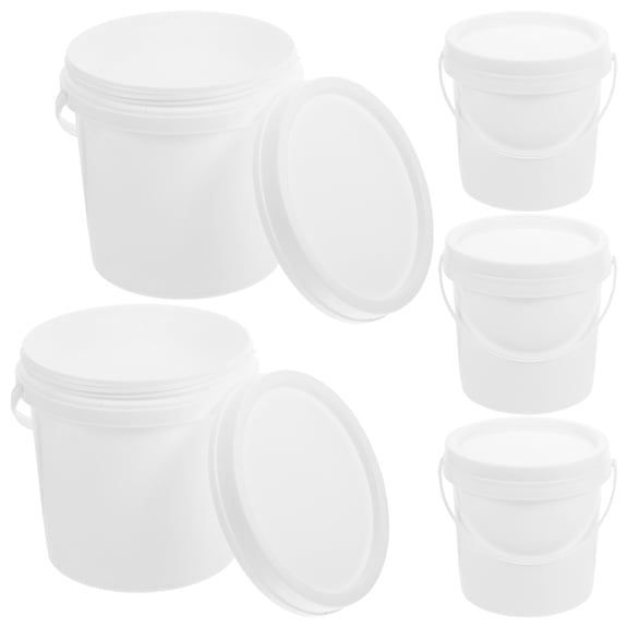 OUNONA 5-Pack White Plastic Buckets with Leak- Lids and Handles, Storage Containers for Camping and Outdoor Use
