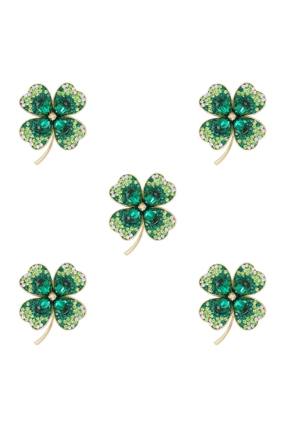 5pcs Green Enamel Shamrock Brooch Irish Lucky Pin Elegant Crystal Lapel Pin Glitter Shamrock Brooch Pin St. Patrick's Day Decorations