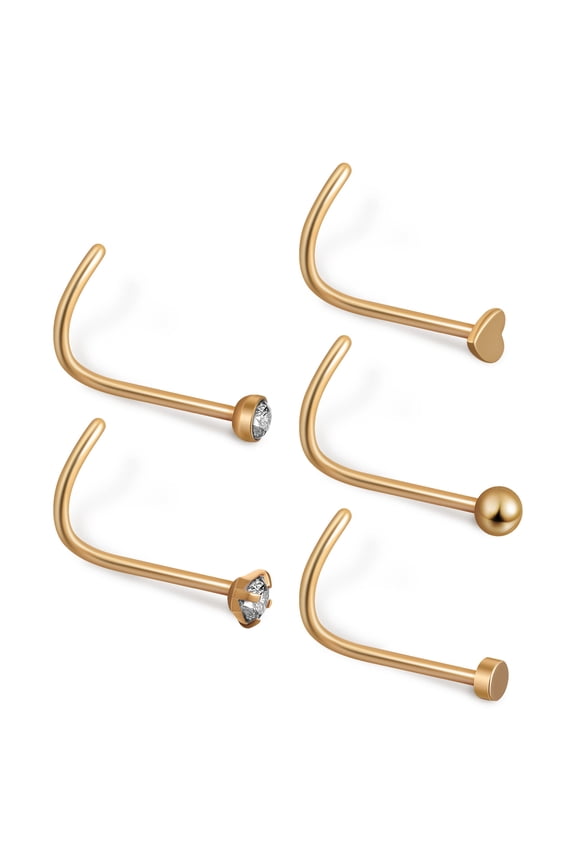 5pcs Nose Studs Screw Nose Rings Puncture Nasal Rings Corkscrew Threadless Nose Rings Studs Mini Nose Studs Piercing Nose Jewelry