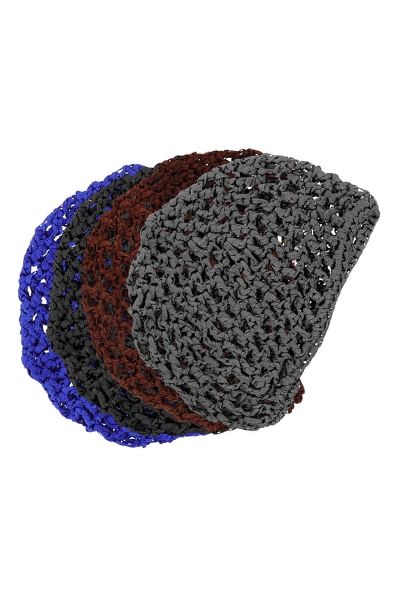 5pcs Soft Rayon Crocheted Sleep Caps Elastic Mesh Hair Snoods For Women Men'S Hair Including Thick Long Short Or Curly Hair