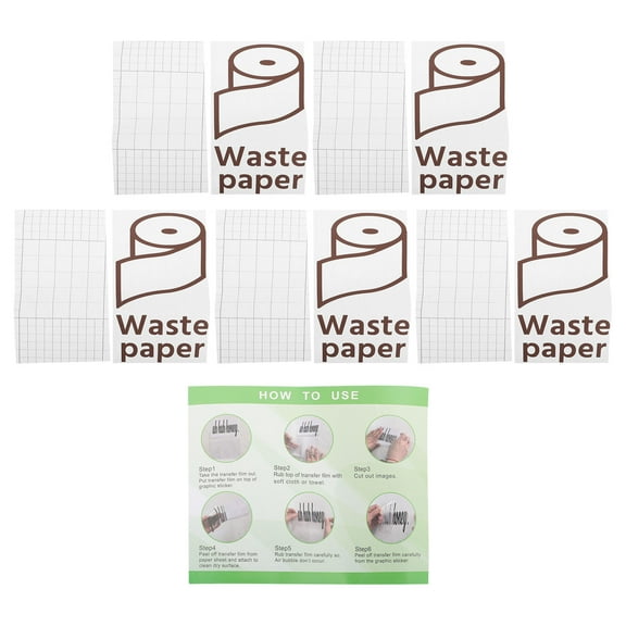 OUNONA 5-Pack Waste Paper Bin Labels for Trash Sorting and Recycling, Trash Can Sticker Set for