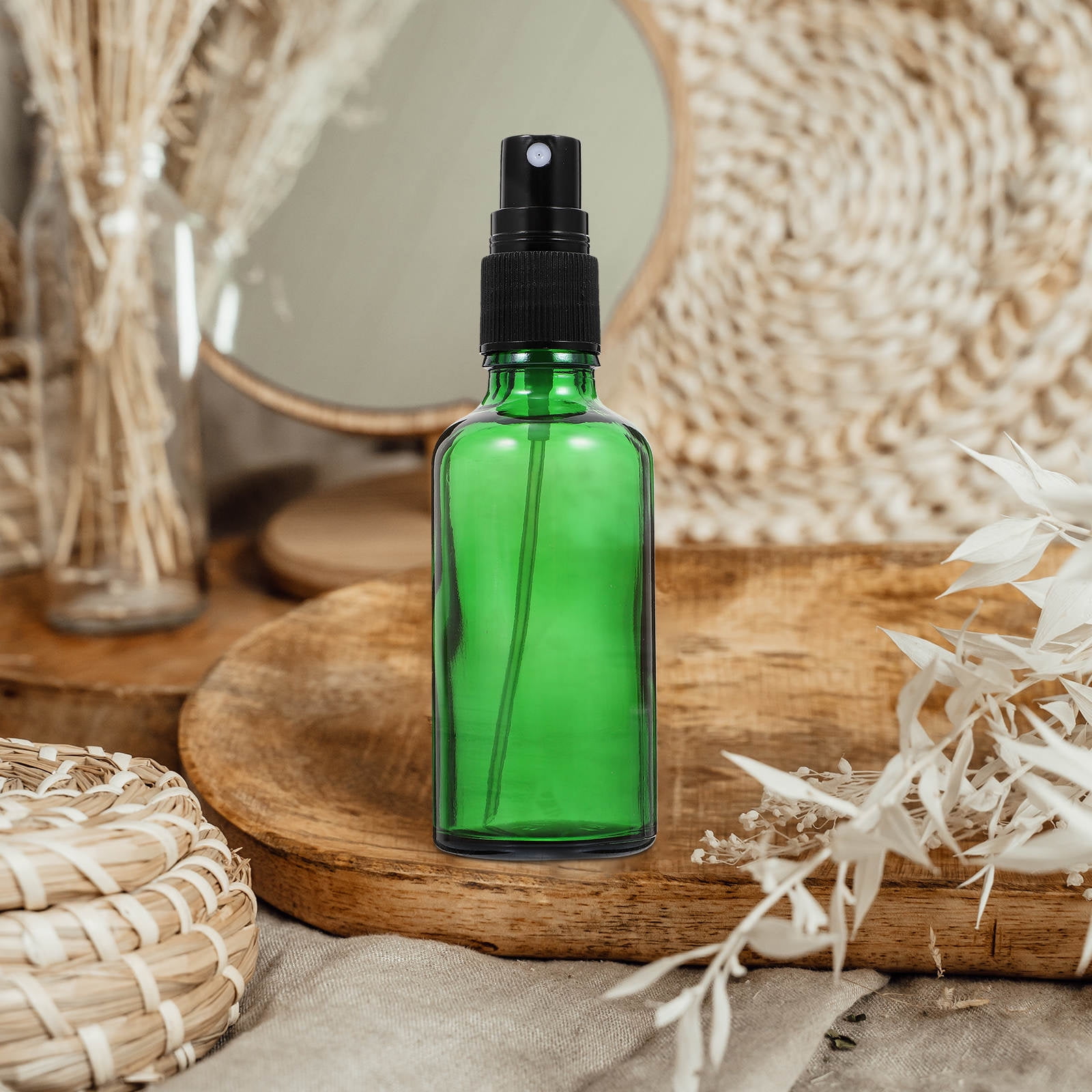 FOLOYORI 6Pcs Green Essential Oil Bottles Leak Proof Refillable Glass Spray Bottles