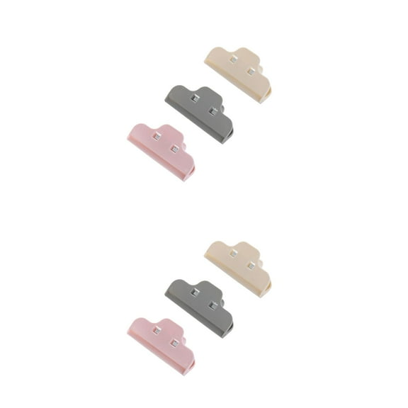 OUNONA 6 PCS   Plastic Bag Sealer Clips Sticks- Slide-on to Isolated Air and Dust, Kitchen Food or Snacks Storage Clips, Easy to Store Pets Food, Chips and More (Pink Beige Grey)