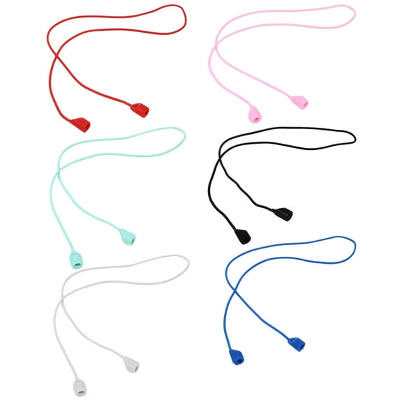 OUNONA 6-Pack Silicone Earphone Anti-Lost Straps Lanyards for Headsets, Protective Cords in White, Mint, and Dark Colors