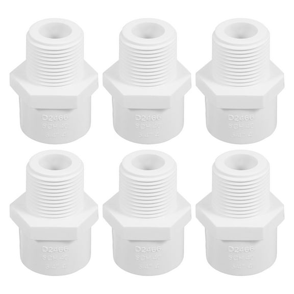 OUNONA 6-Pack White PVC Pipe Fittings with 1-Inch NPT Male Thread, 26.7mm PVC Pipe Coupling Adapter Connector for Plumbing