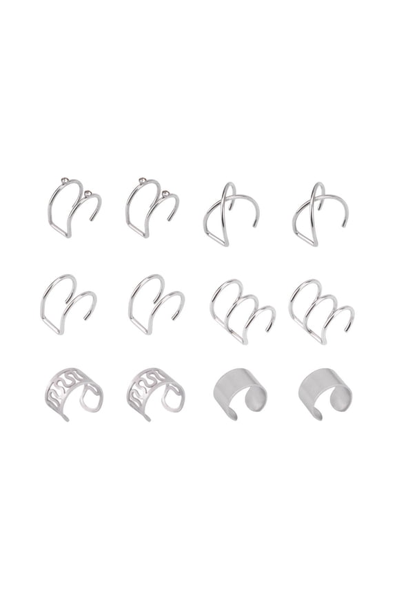 6 Pairs Metal Ear Clips for Men and Women, Non-Piercing Ear Cuffs, Steel Color Fashion Accessories, Simple and Stylish