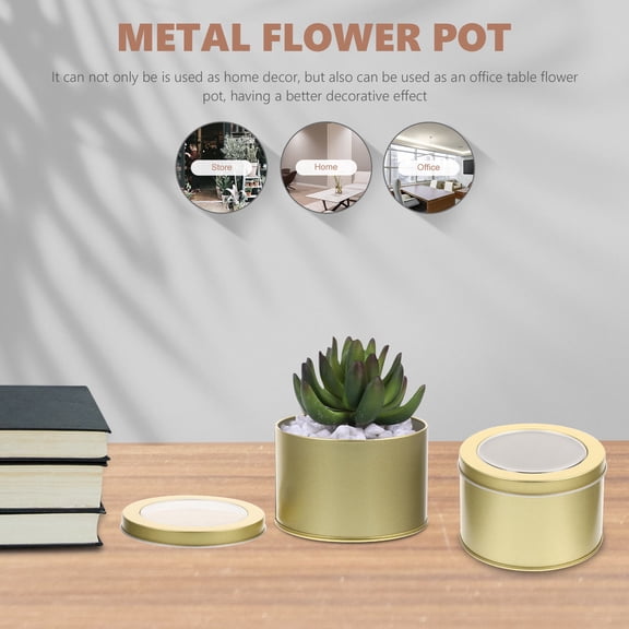 OUNONA 6 Pcs Bucket Galvanized Small Flowerpots Mother 9X6cm Golden