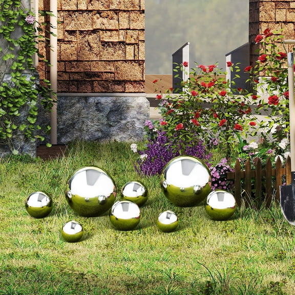 OUNONA Set of 6 Stainless Steel Gazing Globes in for Garden and Outdoor Patio Decoration with Modern Style
