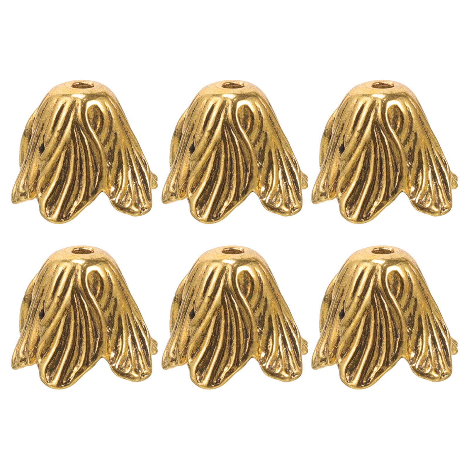 OUNONA 6 Pcs Hollow Beads Caps Spacer Beads Caps Tassel Hat 2.00X2.00X2.00CM Golden