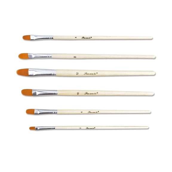 OUNONA 6 Pcs Nylon Paint Wood Handle Artist Paint Brush Set Aluminum Watercolor (Nails Round)