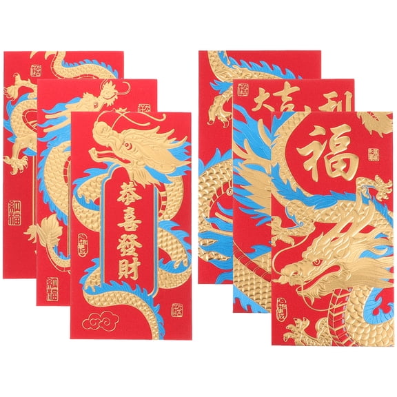 OUNONA 6 Pcs Red Money Packet Chinese New Year Packets Retro Dragon Envelope Envelopes