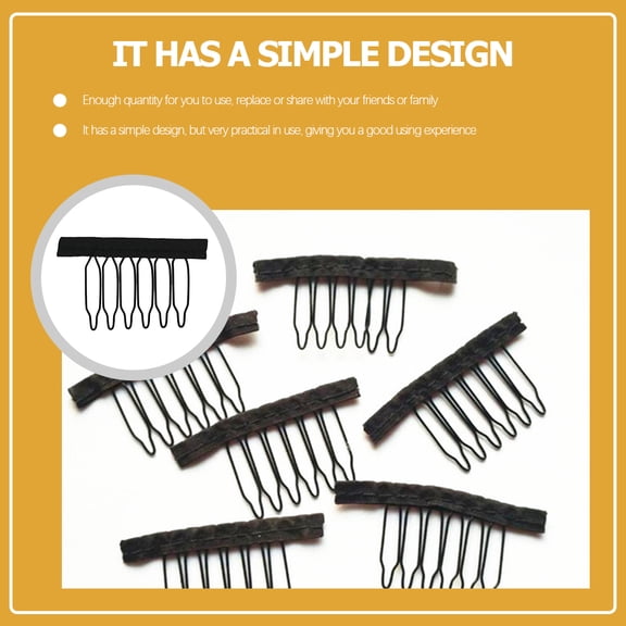 OUNONA 60Pcs Black Steel Teeth Wig Clips Combs for Making and Securing Wig Caps DIY Accessories