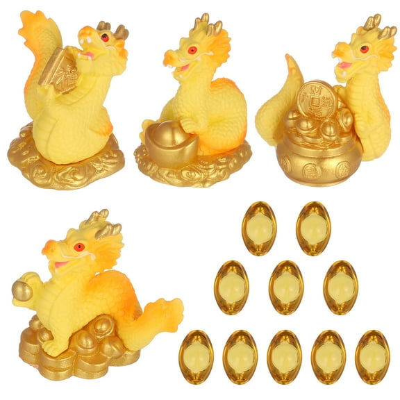 OUNONA 1Set Assorted Color Dragon Resin Statue for Chinese New Year Home Office Ornament