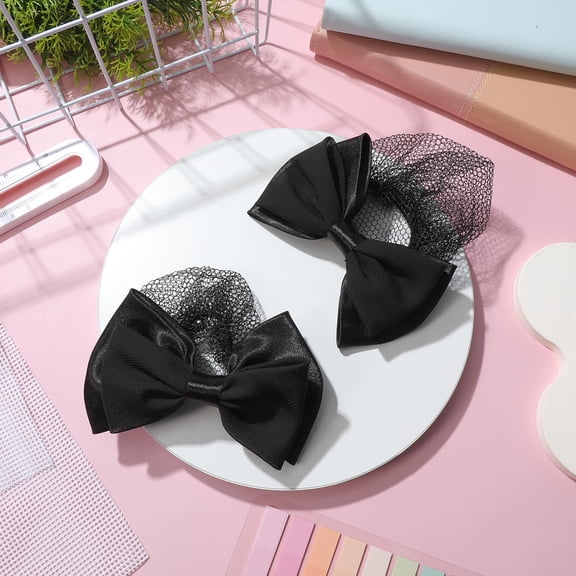 OUNONA 6-Pack Black Hair Bun Nets with Stylish Bow Design for Elegant and Secure Hair Styling Accessories