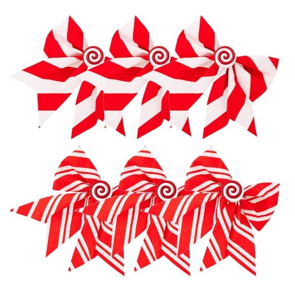 OUNONA 6Pcs Cloth Christmas Bows with Red White Candy Cane Design for Mantel Garland and Seasonal Tree Decoration