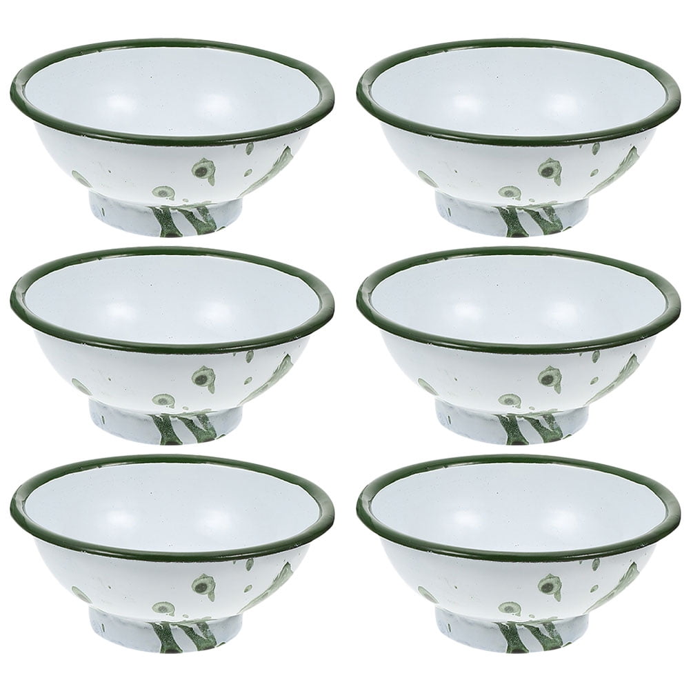 OUNONA 6Pcs Enamel Ice Cream Bowls Small Enamelware Metal Classic Round
