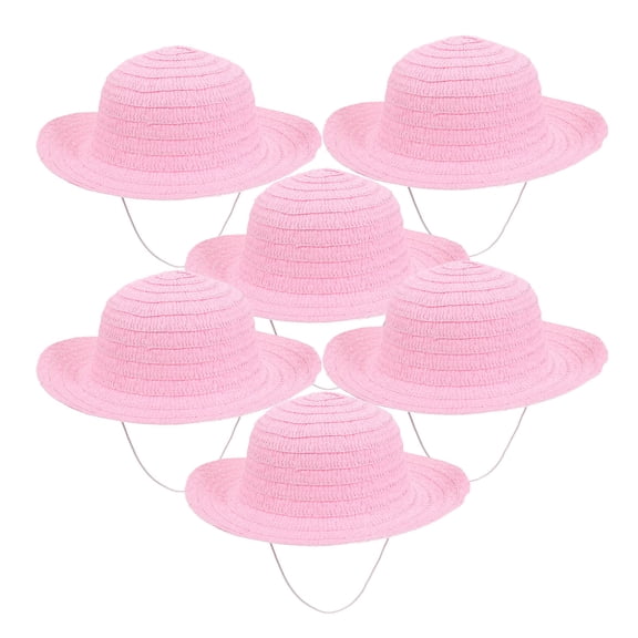 OUNONA 6-Pack Pink DIY Straw Hats for Party Crafts, Lightweight and Breathable Summer Decoration Accessories