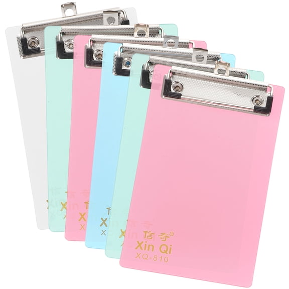 OUNONA 6-Pack Transparent Plastic Colorful Clipboard Writing Boards with Calibration Clips and Custom Logo Option
