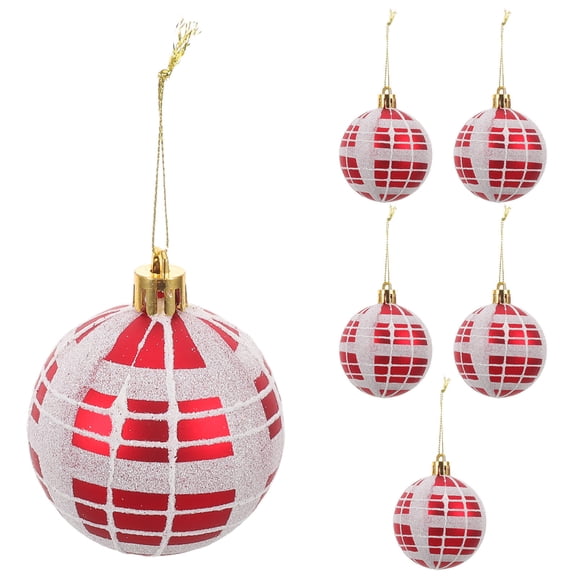 OUNONA Plaid Christmas Tree Ornaments Assorted Color Plastic Balls for Decor 6Pcs