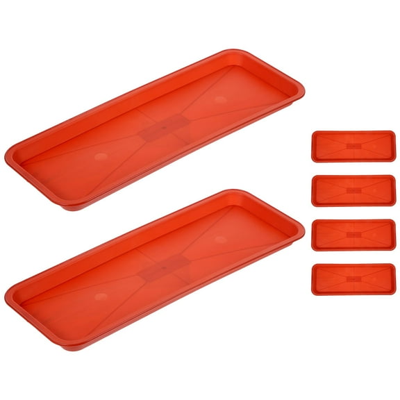 OUNONA 6Pcs Rectangle Flower Pot Drip Trays Plastic Red for Household Surfaces Plant Display